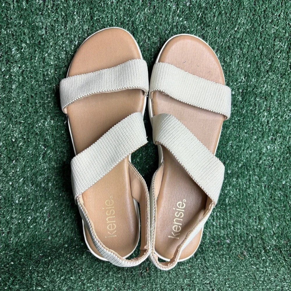 Kensie Emme Elastic Strap Platform Comfort Casual Slingback Sandal Beige Women 9